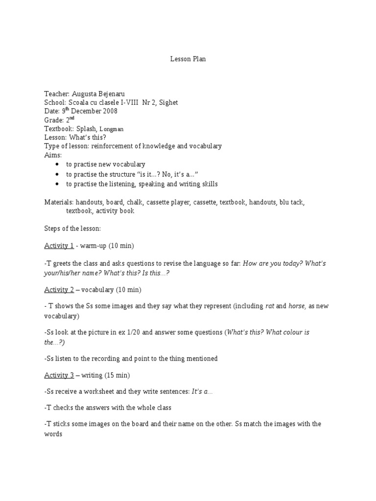 2nd Grade Vocabulary Lesson Plan | PDF