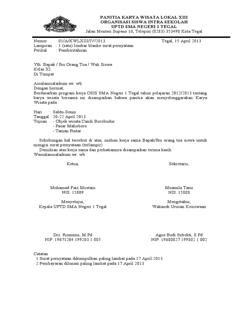 Contoh Surat Izin Rekreasi Ke Uptd Contoh Surat Yang