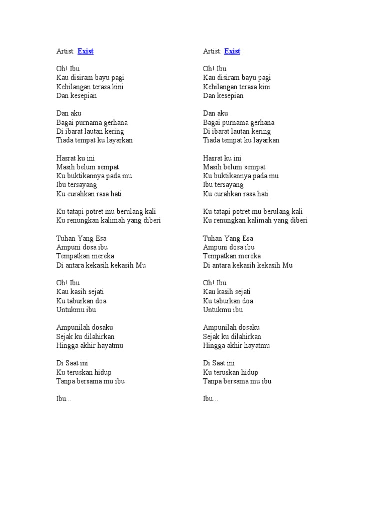 Lirik Lagu Oh Ibu Pdf