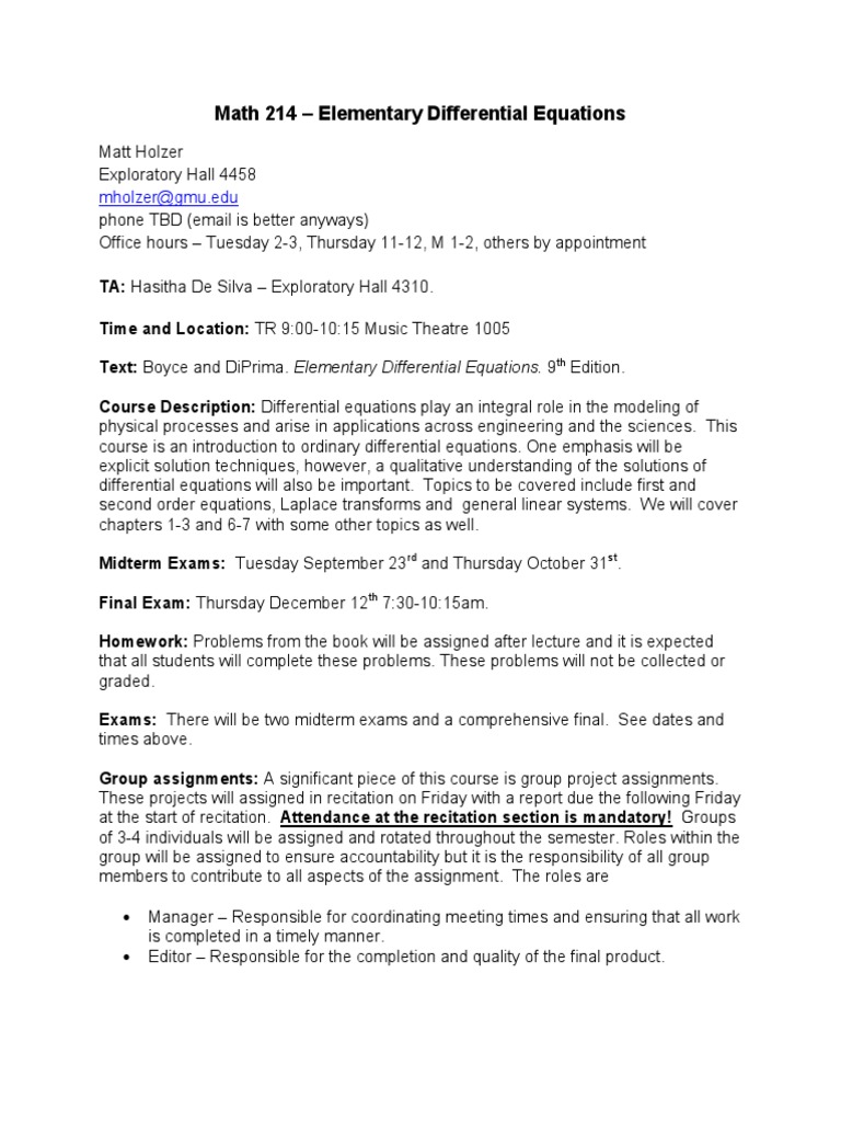 Math214 - Syllabus | PDF