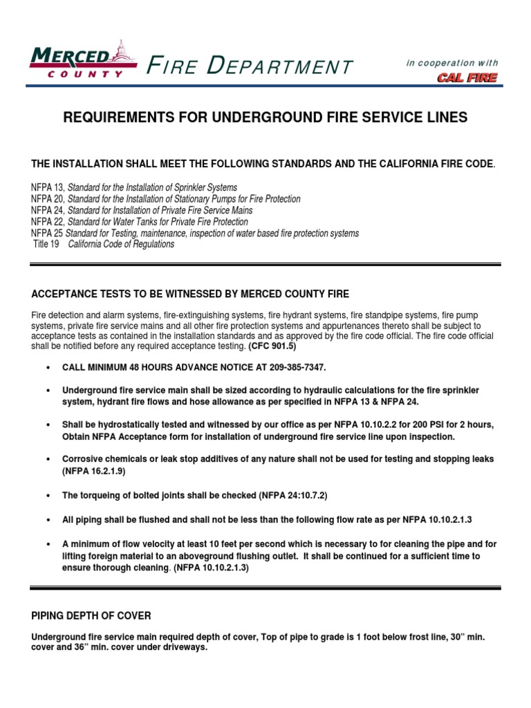 NFPA 24 Guidelines for Underground Fire Lines | PDF | Fire Sprinkler ...