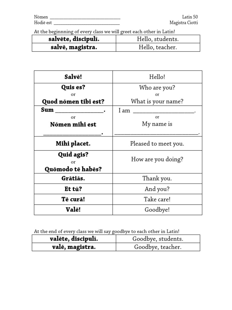 Latin Greetings for Students | PDF