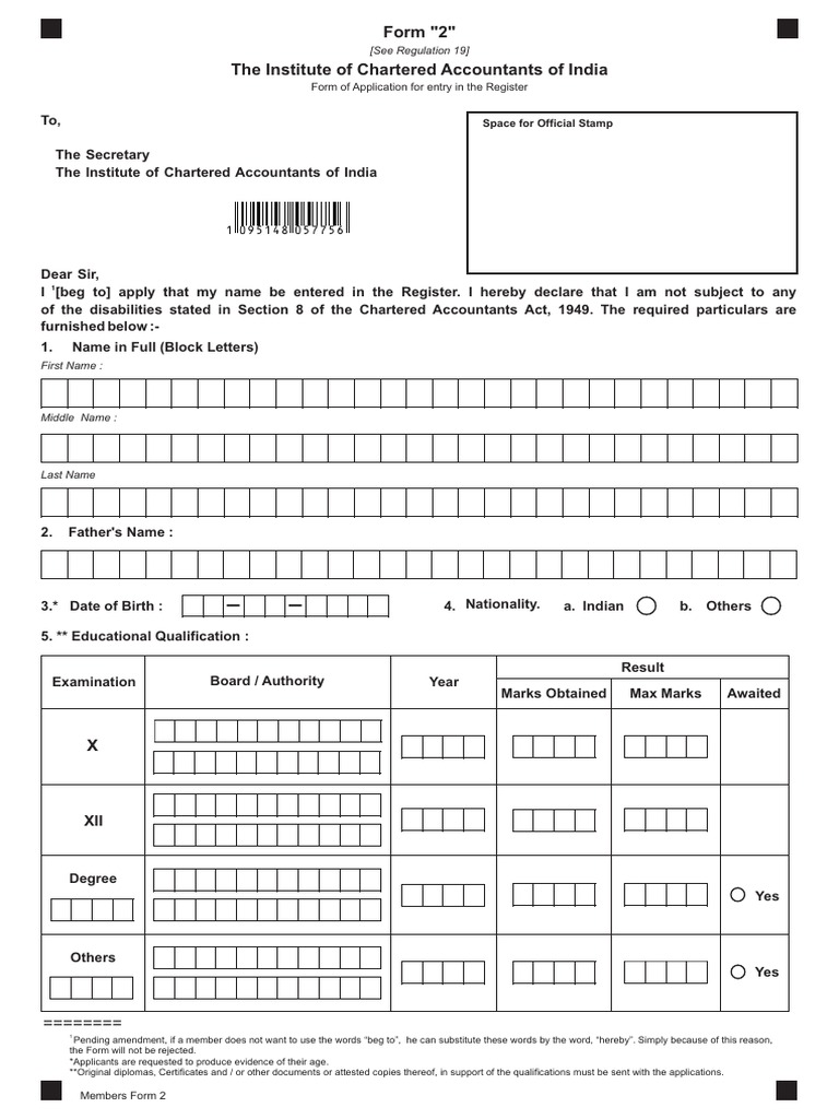 ICAI Application Form for Register Entry | PDF | Finance & Money Management