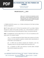 Projeto de Lei que Altera a lei nº. 1519 de 23 de dezembro de 2011 que Institui o Sistema Municipal de Cultura de Rio Pardo de Minas