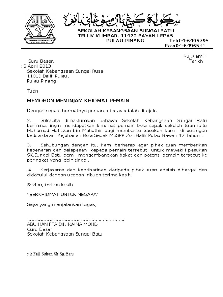 Contoh Surat Keluarkan Budget