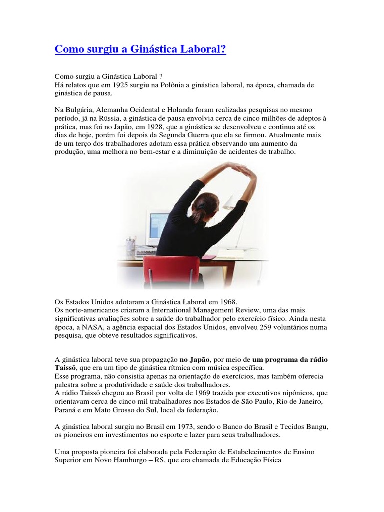 Como Surgiu A Ginástica Laboral | PDF