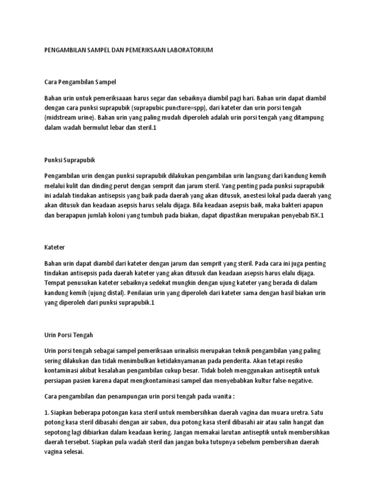 Pengambilan Sampel Dan Pemeriksaan Laboratorium