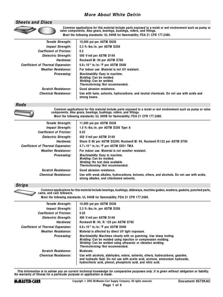 Sheets and Discs: More About White Delrin | PDF | Alcohol | Welding