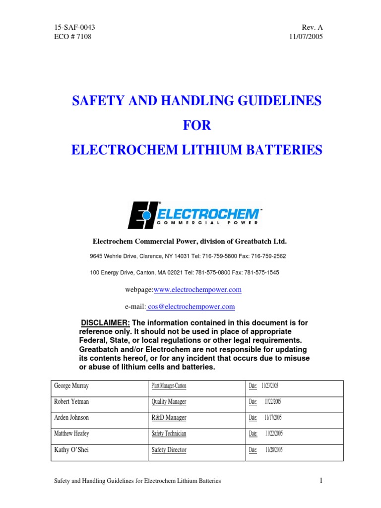 Appendix A Safe Handling Of Lithium Batteries Battery Electricity 