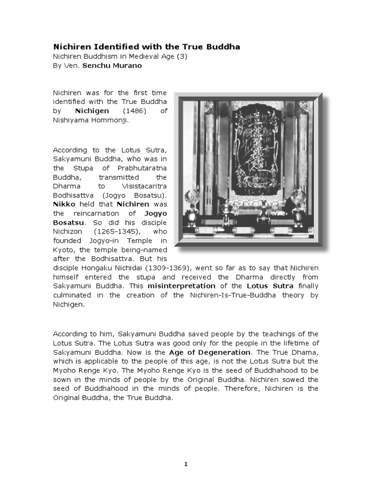 Nichiren Identified With The True Buddha | PDF | Nichiren | Lotus Sutra