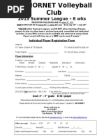 2013 Summer League - 6 WKS: Individual Player Registration Form