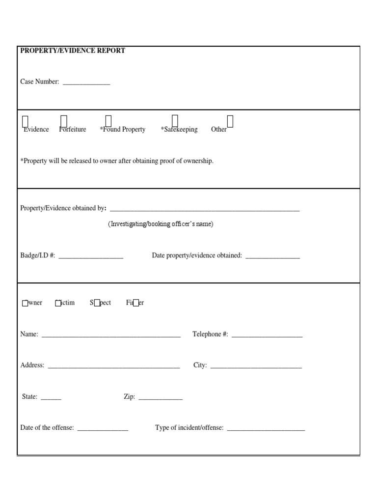Evidence Property Report Template | PDF | Law