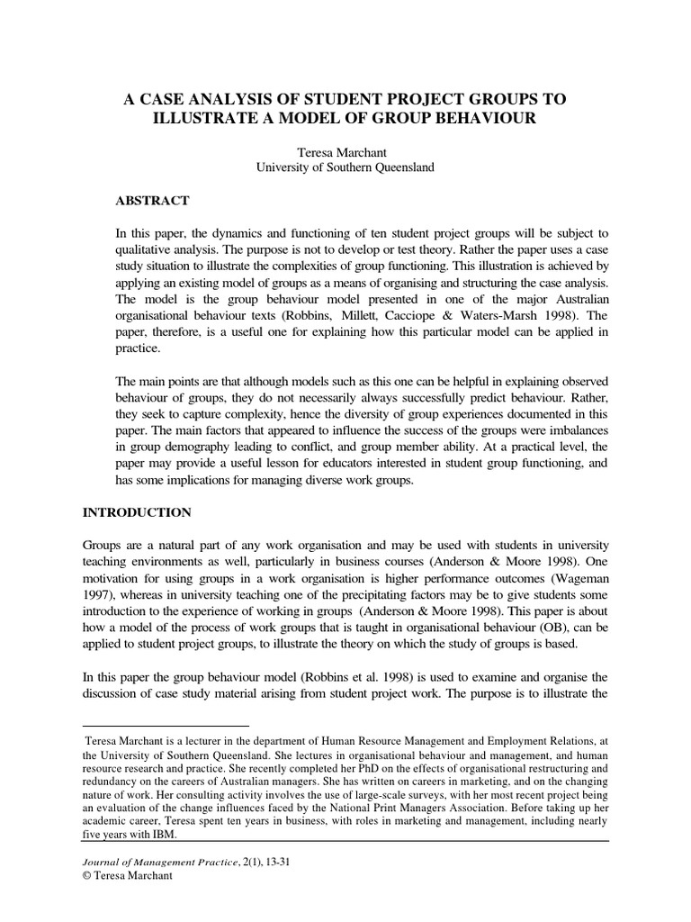 Case Analysis Groups Social Group Organizational Behavior