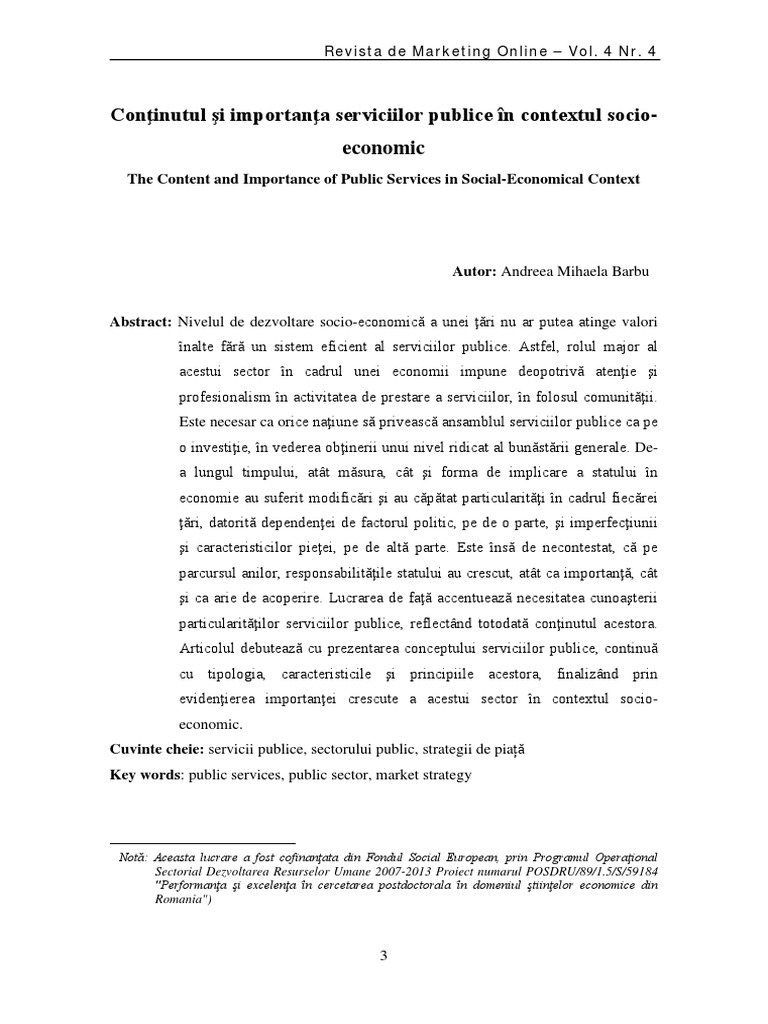 Conţinutul Şi Importanţa Serviciilor Publice În Contextul Socio ...