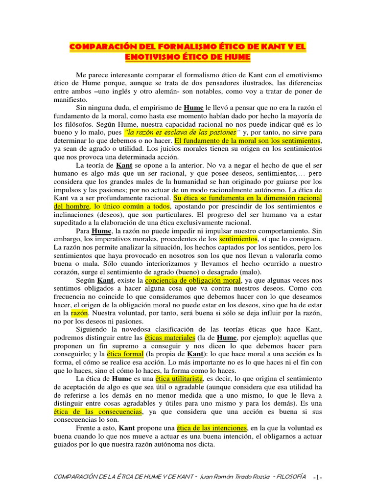 Comparacion Hume Kant Immanuel Kant David Hume