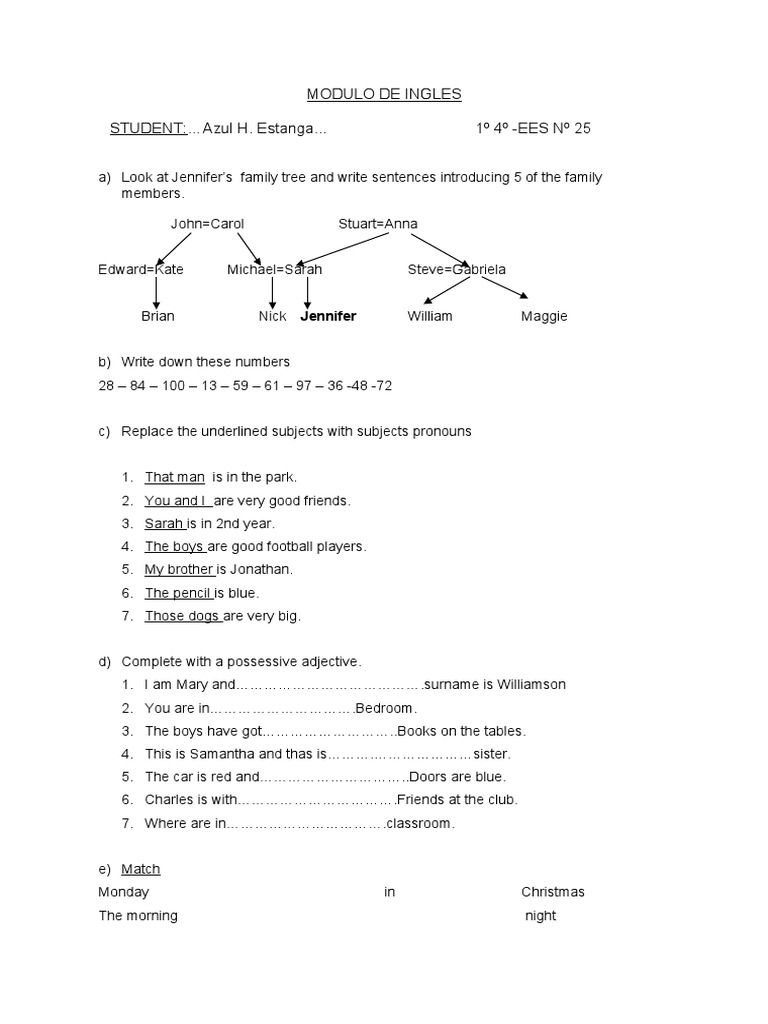 Modulo de Ingles STUDENT: Azul H. Estanga... 1º 4º - EES #25 | PDF ...