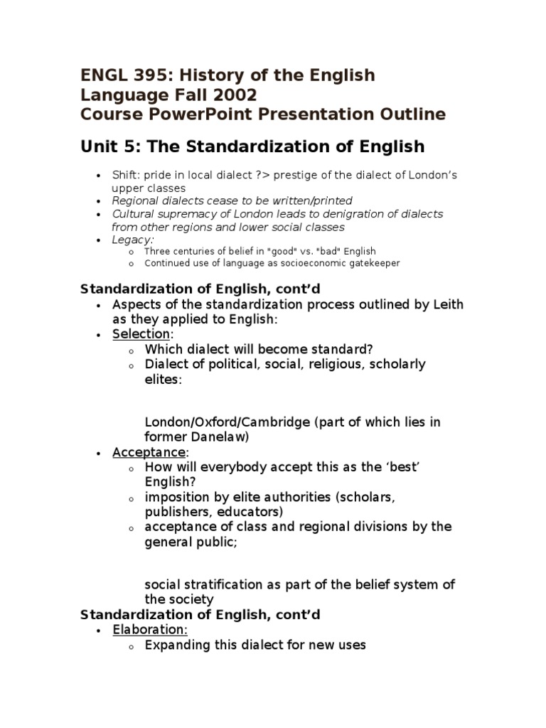 Stages of English Language Standardization | PDF | English Language ...