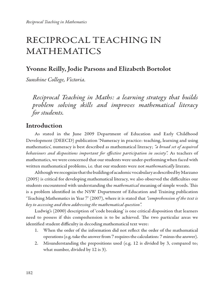Reciprocal Teaching in Math Strategies | PDF | Career & Growth