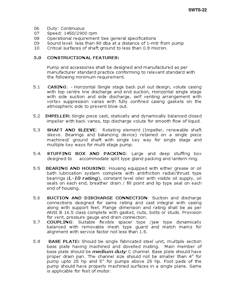 Centrifugal Pump Specifications Sheet | PDF | Pump | Bearing (Mechanical)