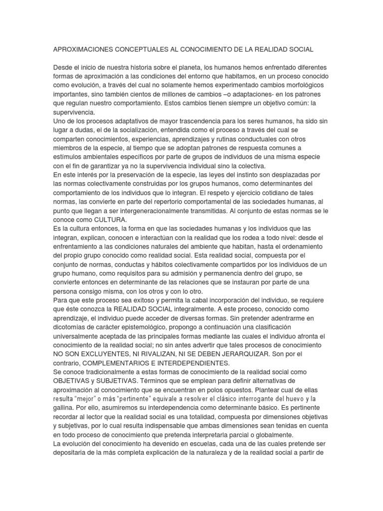 Conocimiento de La Realidad Social | PDF | Conocimiento | Comportamiento