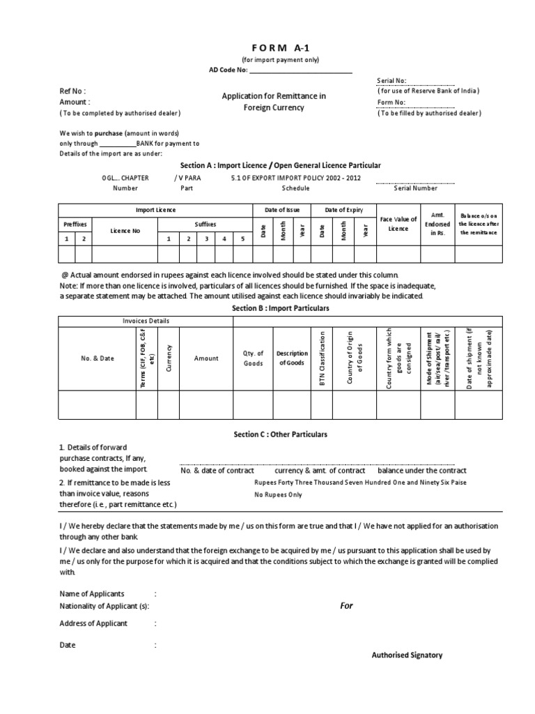 What Is A1 Form For Import Payment