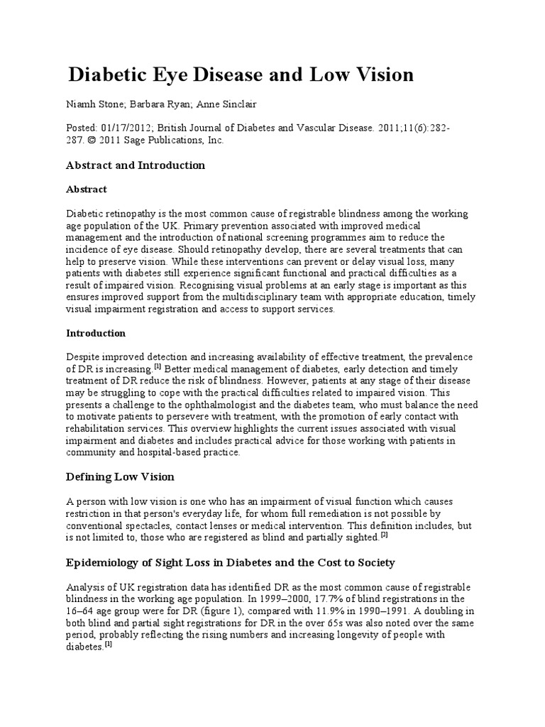 Diabetic Eye Disease and Low Vision | PDF | Visual Impairment | Human Eye