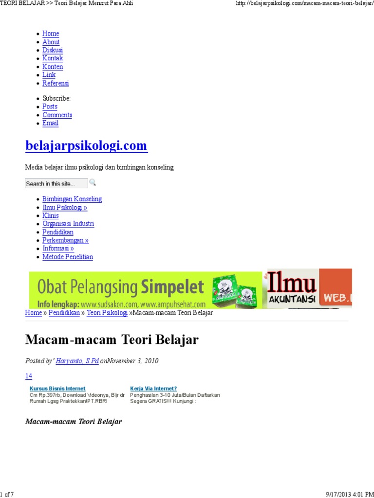 Macam Macam Teori Belajar Menurut Para Ahli - Cara Mengajarku