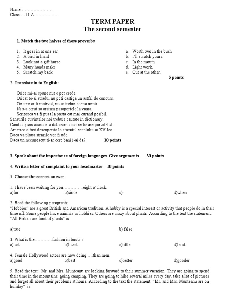 Teza engleza clasa a 11 a.doc | Linguistics | Languages