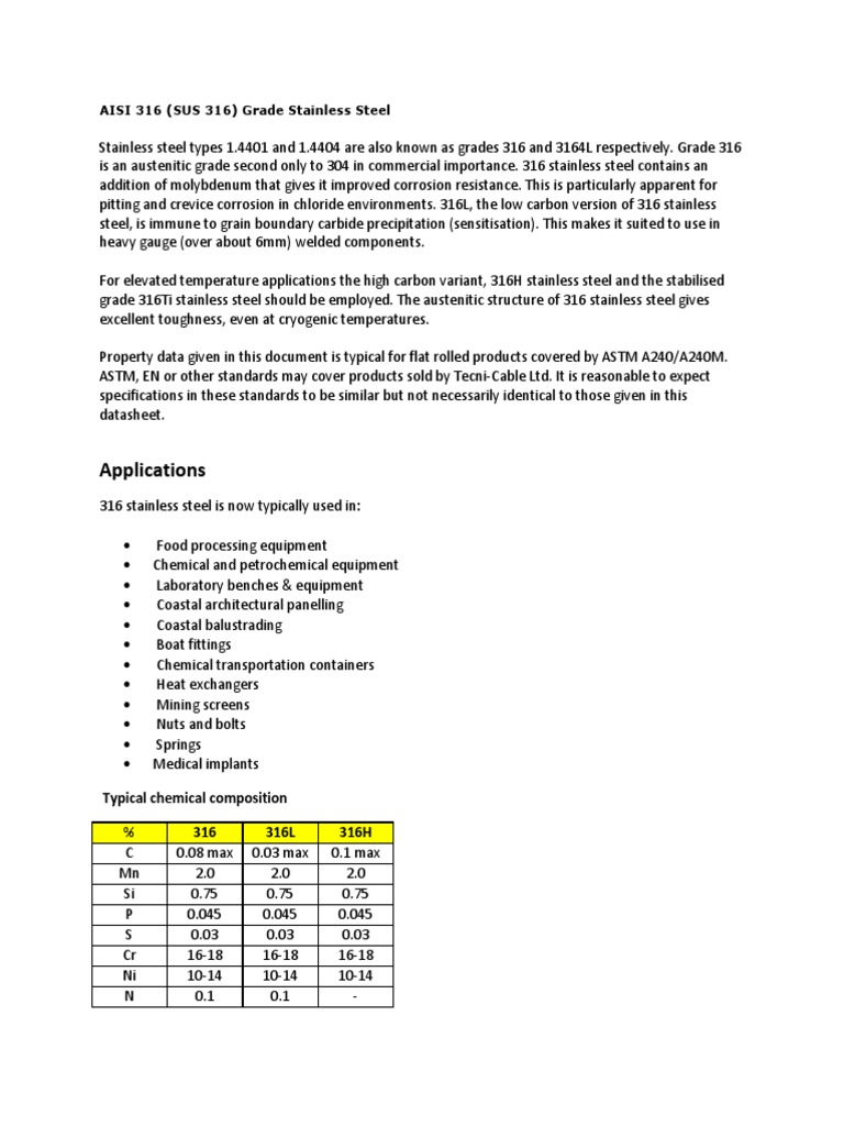Aisi 316 | PDF | Stainless Steel | Steel