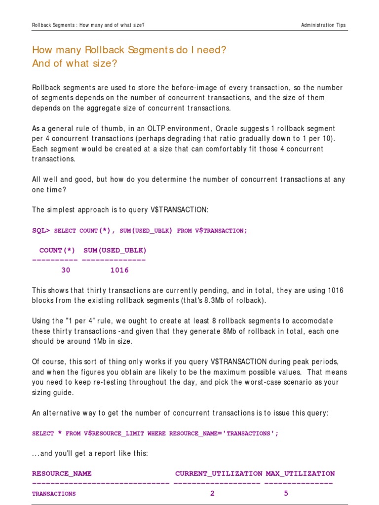 Rollback Sizes Oracle PDF