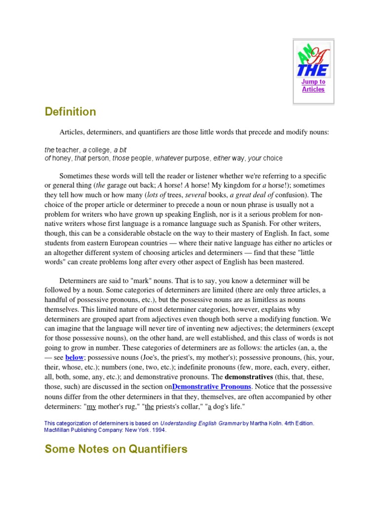 Understanding Articles and Determiners | PDF | Noun | English Grammar
