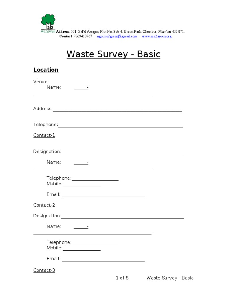 4 Sample Waste Survey QuestionForm Basic Cafeteria Waste