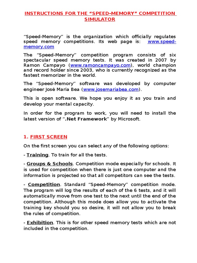 Speed-Memory Competition Simulator Guide | PDF