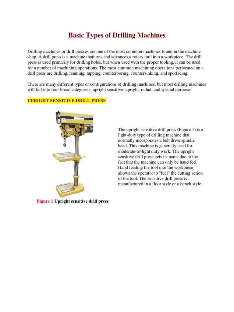 Basic Types of Drilling Machines PDF Drill Drilling