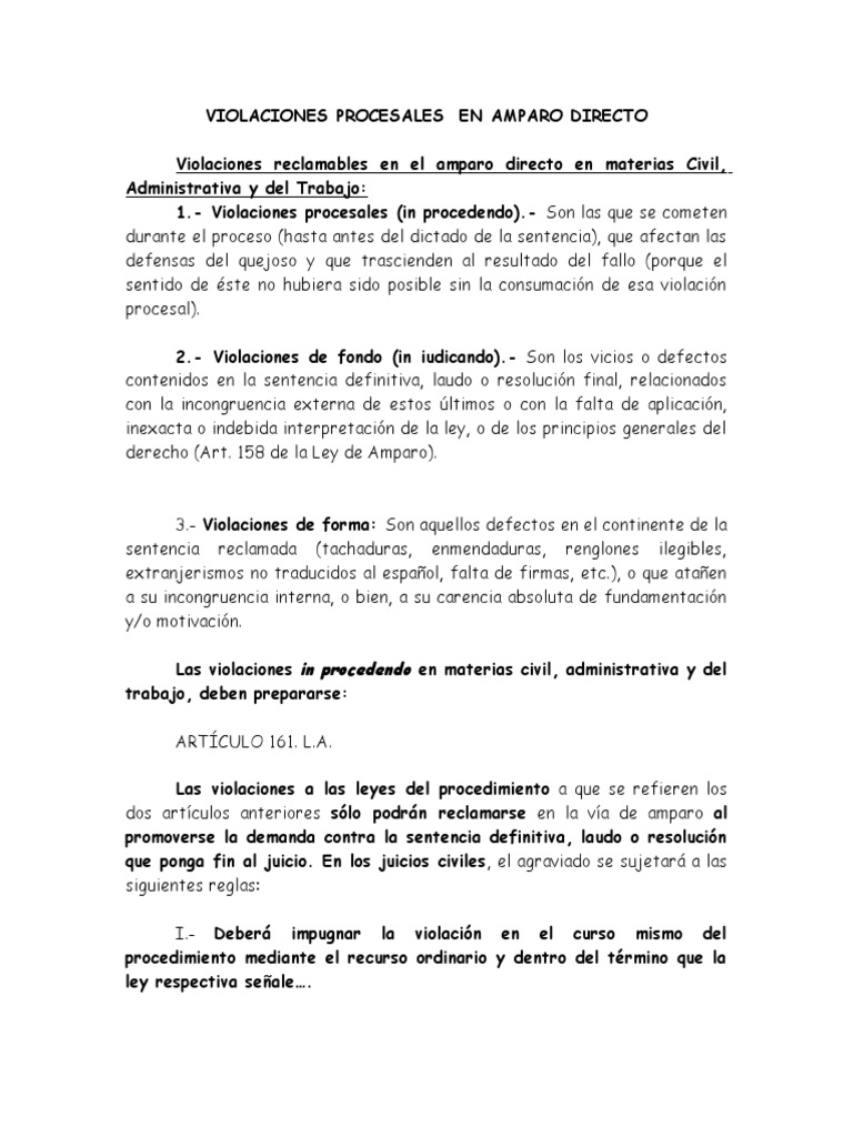 Violaciones Procesales en Amparo Directo | PDF | Caso de ley | Ley procesal