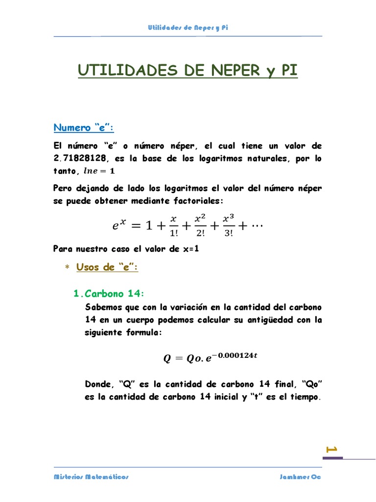 Usos de Neper y Pi en Matemáticas | PDF | Pi | Análisis matemático
