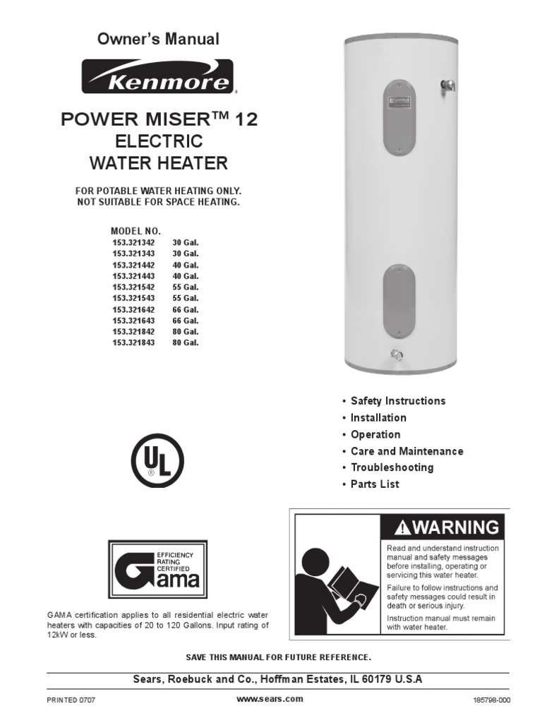 PowerMiser 12 Water Heater Manual PDF Water Heating Thermostat