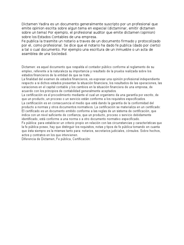 Fe Publica, Dictamen y Certificacion
