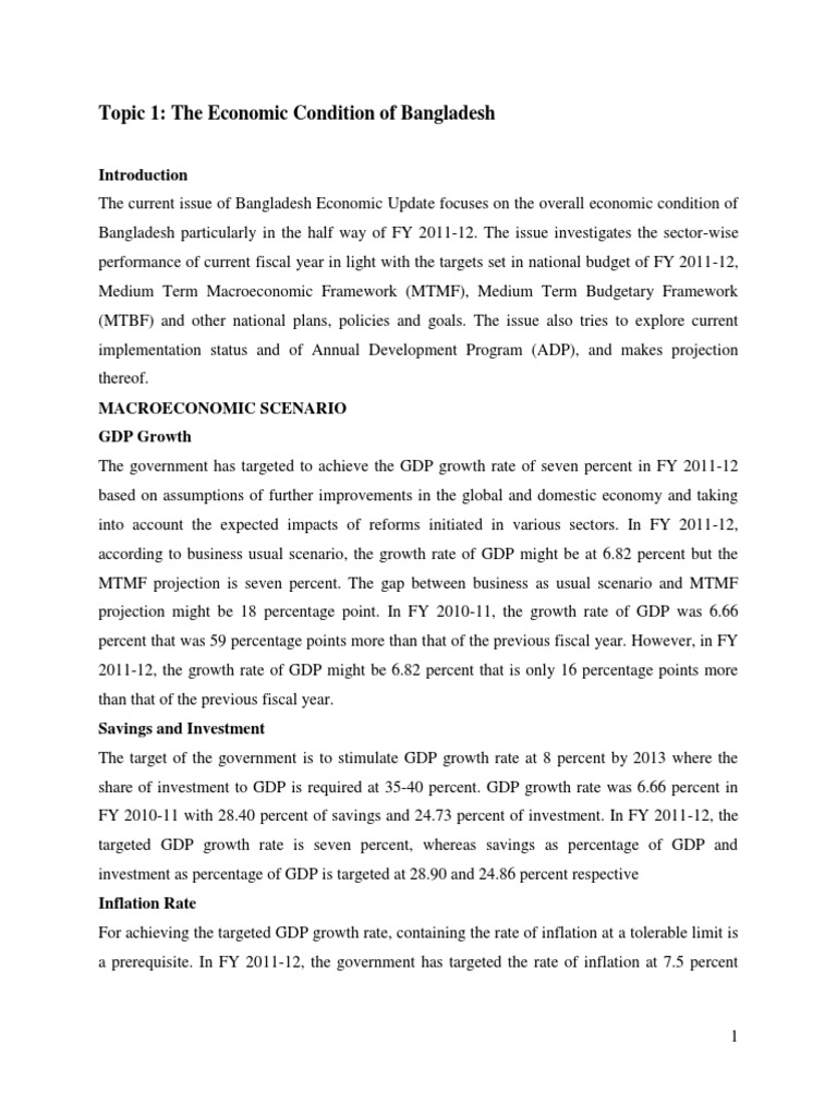 An Analysis of Bangladesh's Economic Condition in Fiscal Year 20112012