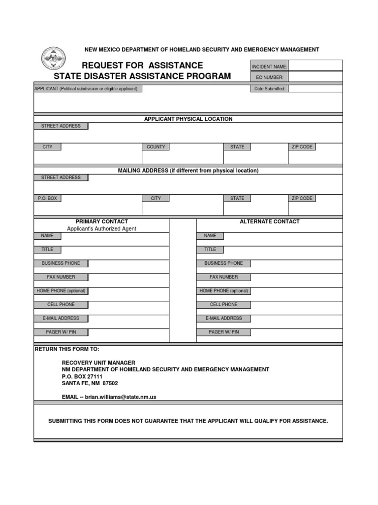 New Mexico Disaster Assistance Request Form | PDF | Email Address ...