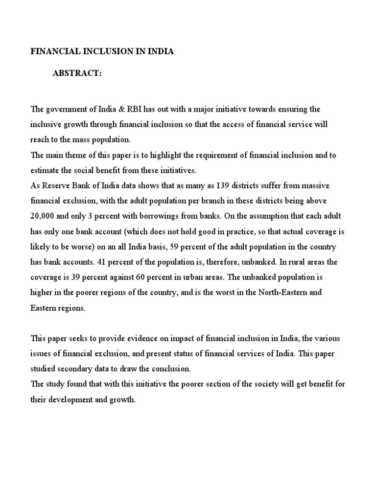 Financial Inclusion in India | PDF | Financial Inclusion | Reserve Bank ...