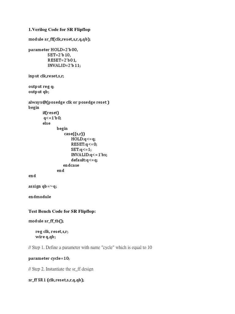 Verilog And Test Bench Code For Flipflops Parameter Computer