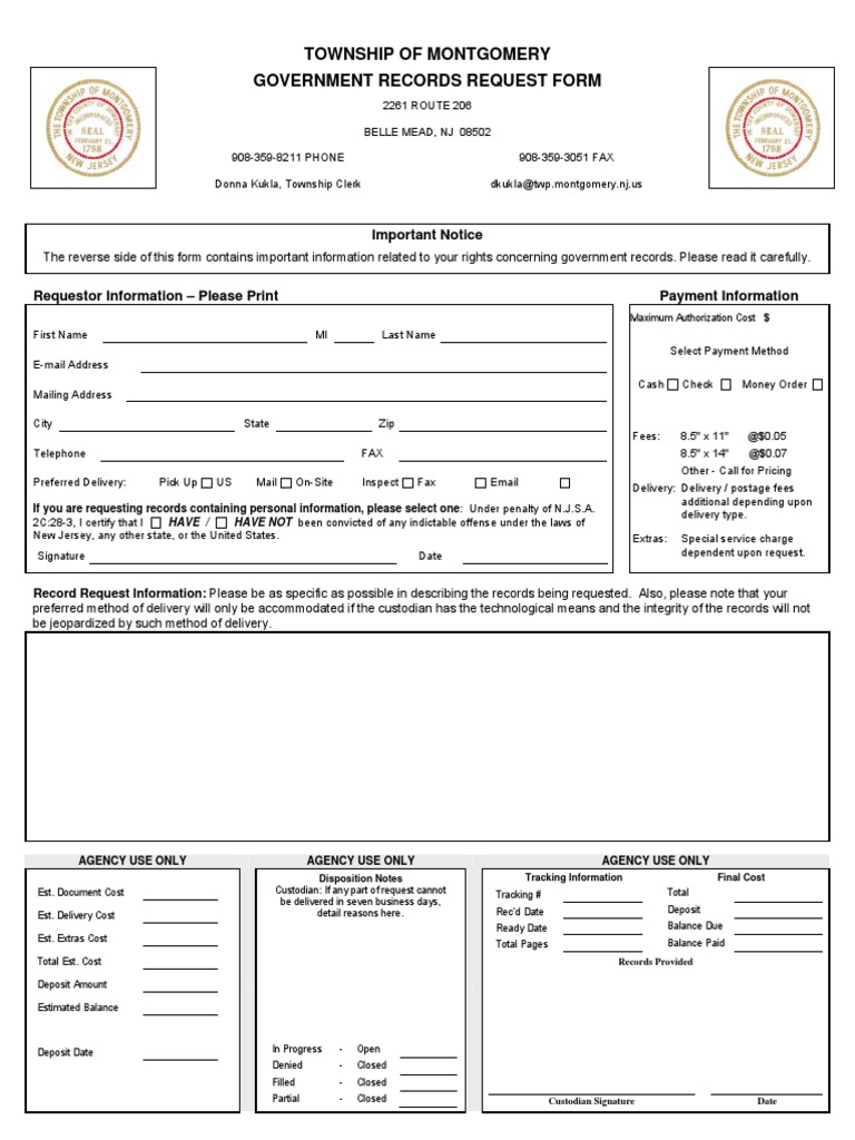 Montgomery Township OPRA Request Form | PDF | Computer Security | Security