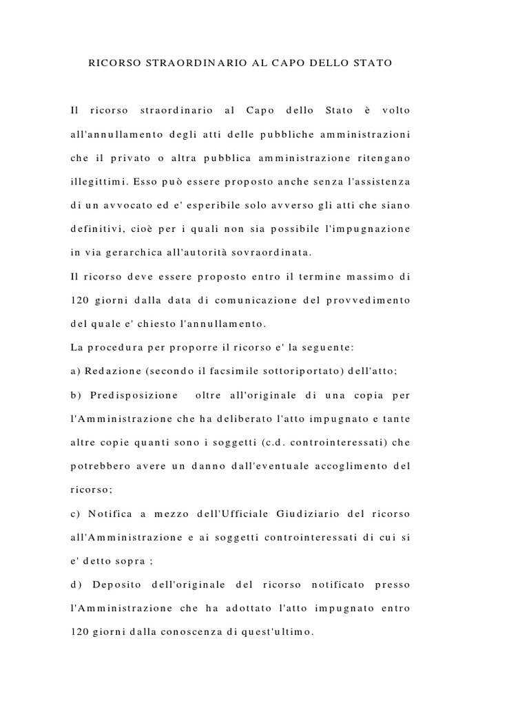 Ricorso Straordinario Al Capo Dello Stato