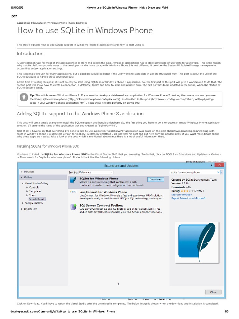How To Use SQLite in Windows Phone - Nokia Developer Wiki | PDF ...