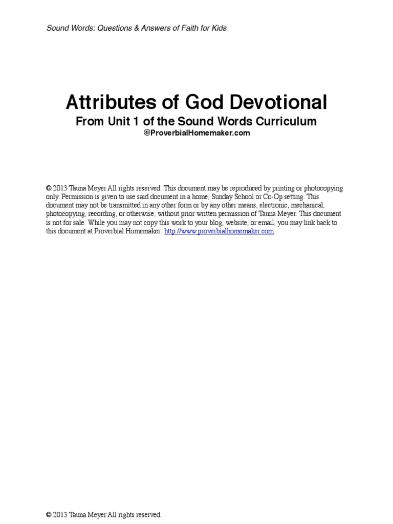 Attributes of God Devotions/Lessons (Sound Words) | PDF | Mercy | Sin