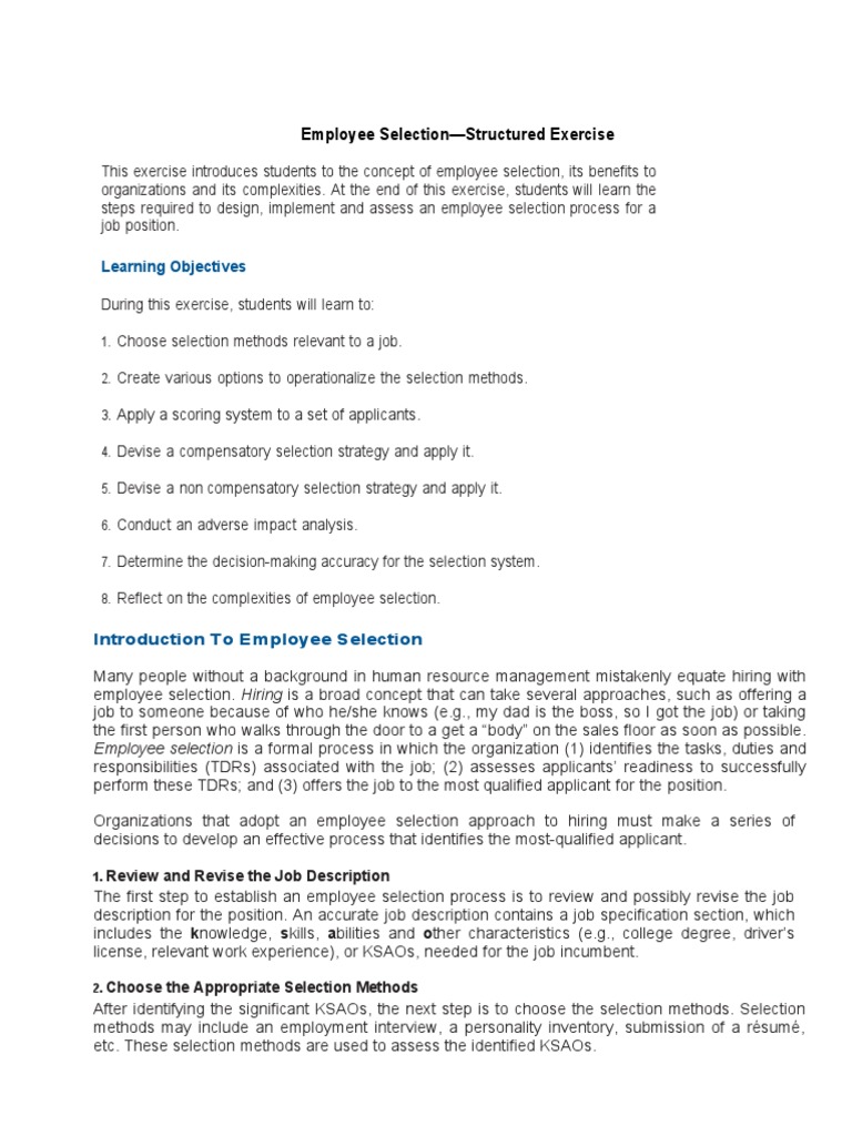 Employee Selection - Structure | PDF | Disparate Impact | Employment ...