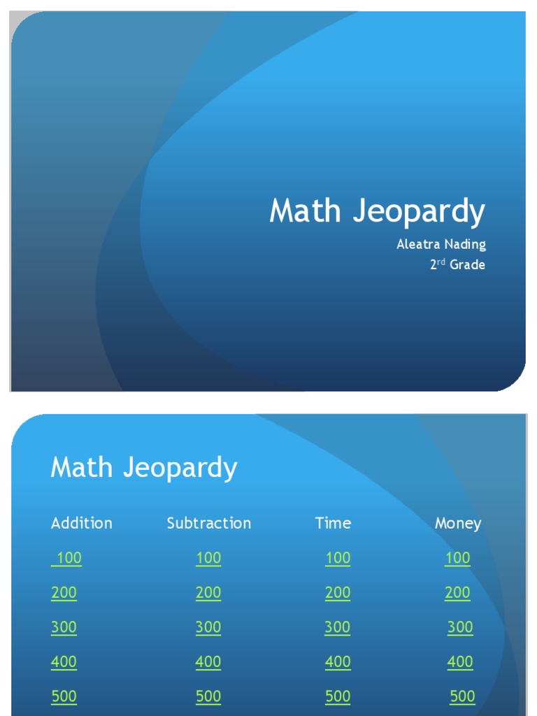 2nd Grade Math Jeopardy Game | PDF