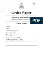 Final Order Paper For New Zealand Parliament Sitting Wednesday September 18, 2013