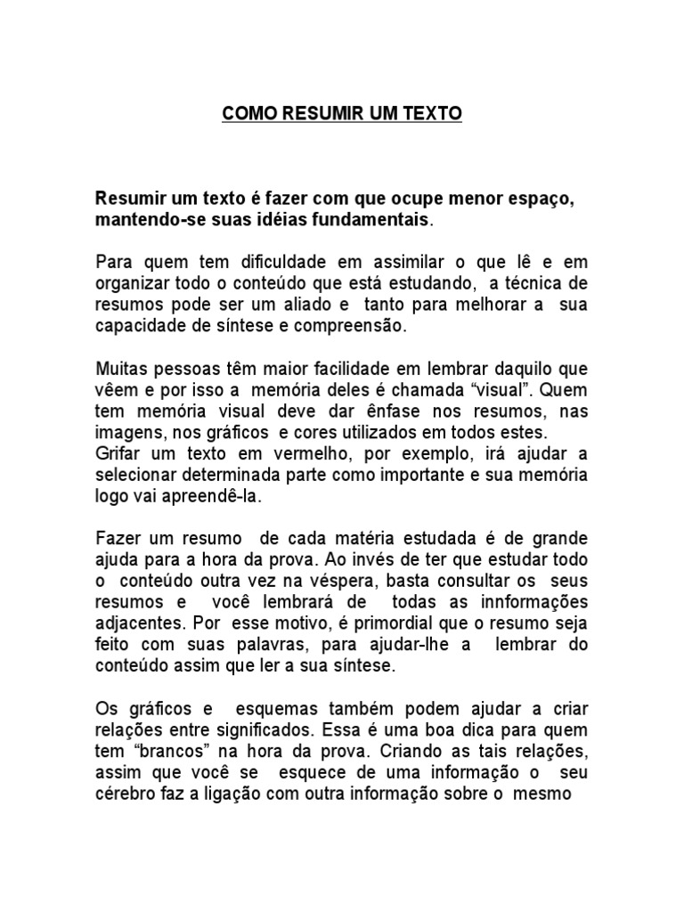 Como Resumir Um Texto | PDF | Informação | Memória